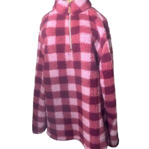 Katydid Pink & Burgundy Buffalo Plaid Quarter Zip Fleece Pullover XXL